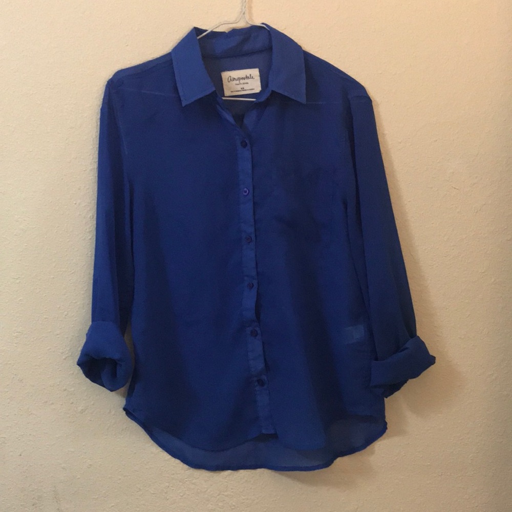 Royal Blue Sheer Aeropostale Button Up Shirt